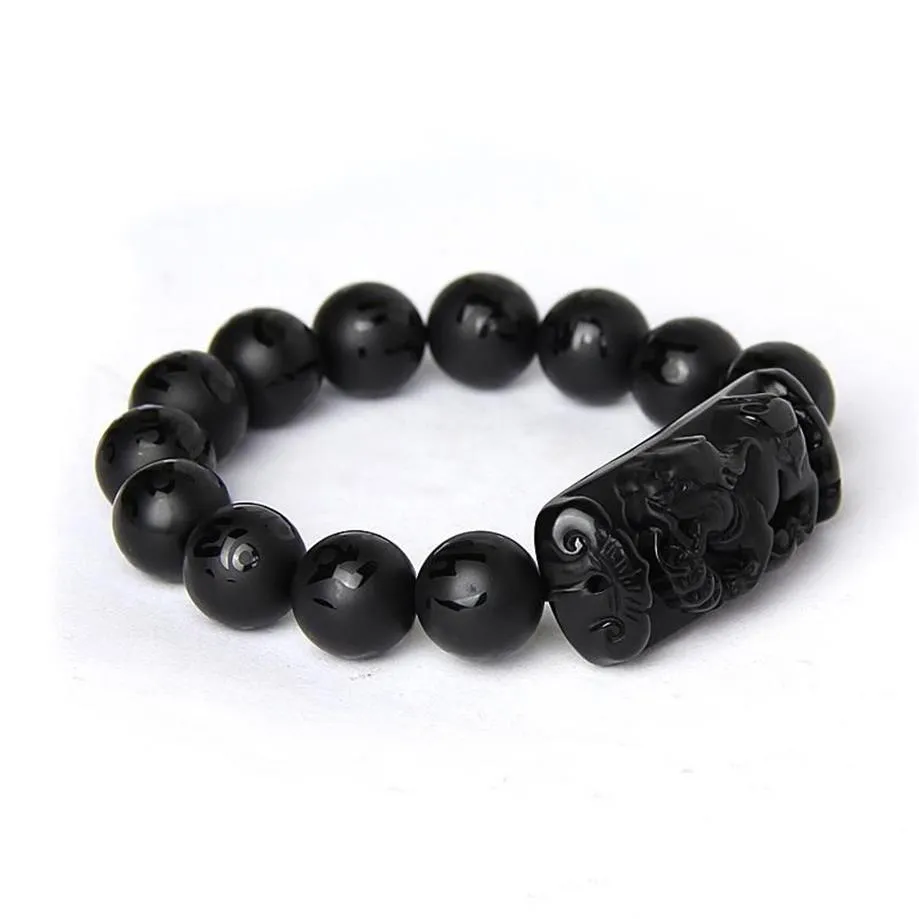 Hele Scrab Zwarte Natuurlijke Obsidiaan Steen Armband Zes Woorden Boeddha Kralen Bixie Armbanden Voor Mannen Vrouwen Mode Zegenen Sieraden B298a