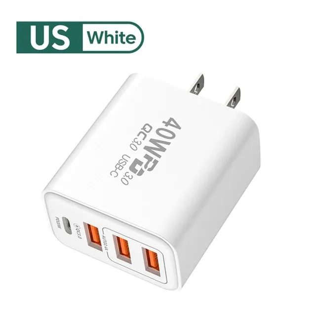 Chargeur USB type-c 40W à 4 Ports, Charge rapide 3.0, prise EU US, Charge rapide, pour IPhone, Samsung, Xiaomi, téléphone portable, adaptateur de Charge PD