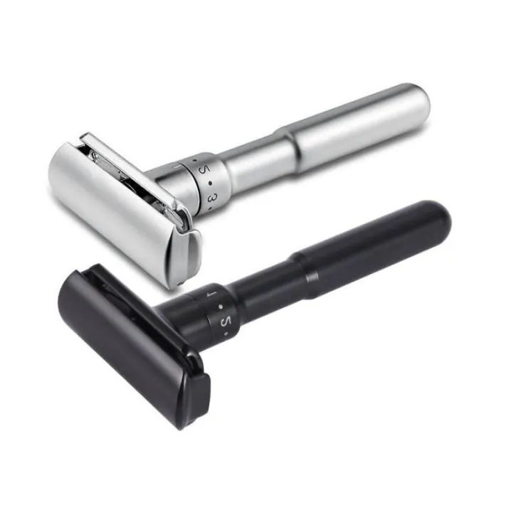 Full Zinc Alloy Safety Razor för män Justerbara 16 filer Stäng rakning Klassiska dubbelkant Razors 1 Hållare 5 Blades9559704