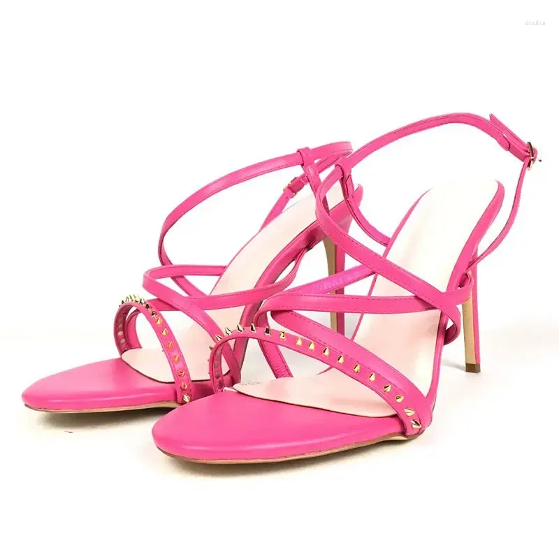 Dress Shoes Women's Summer Sandals Peep Toe High Heels Spikes Strappy Ladies Fashion Black Pink