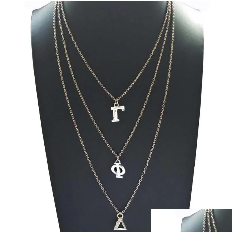 Chains Beyou Greek Sorority Gamma Phi Delta Letters Mtilayer Chain Custom Necklace Jewelry Necklaces Pendants Dhelq