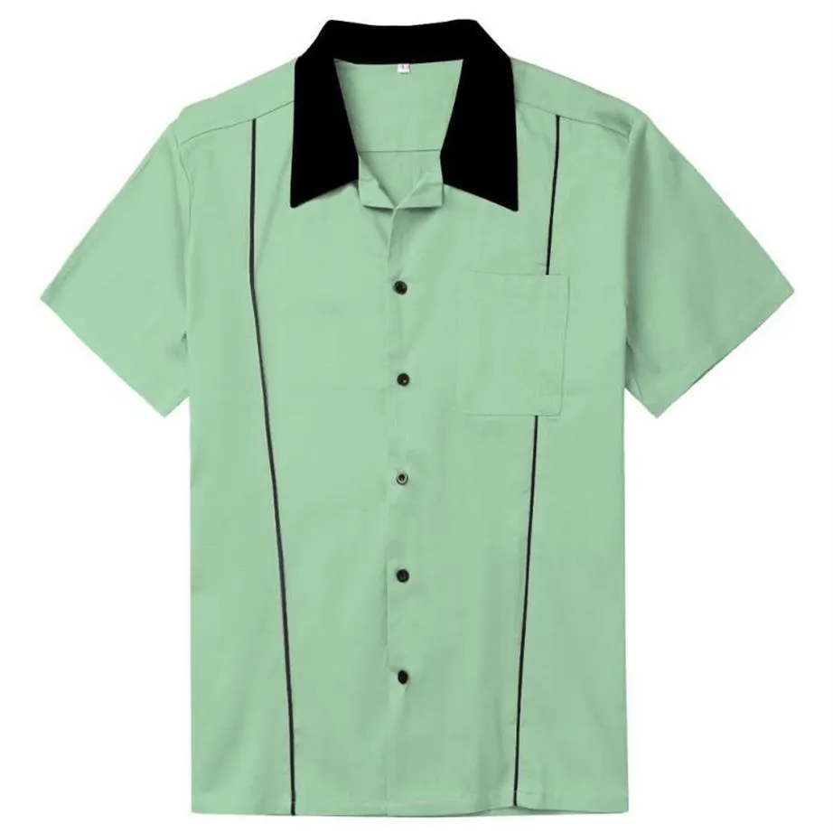Mäns avslappnade skjortor Sishion 2021 Gray Brown Green Men Shirt St118 Cotton Button Up Classic Retro Bowling Plus Size Short Slee243Z