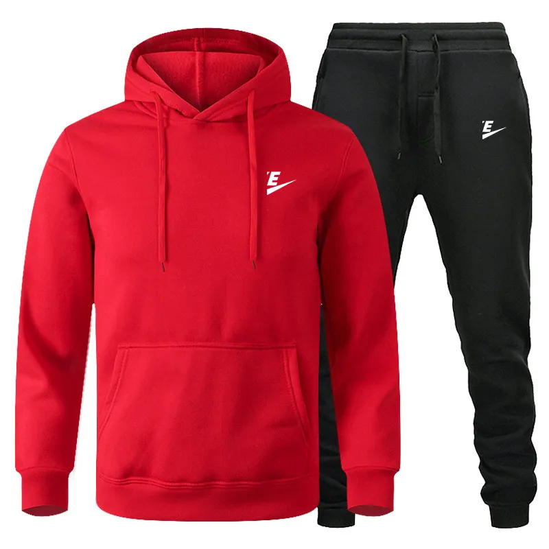 Mens Winter Running Set Mens Hooded Fleece And Pants For Sport