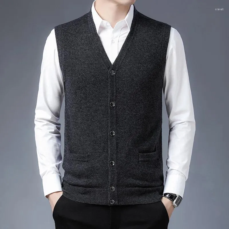 Men's Vests Top Grade Wool Cashmere Sweater Vest 2023 Autumn Winter Warm Fashion V-Neck Smart Casual Classic Knitted