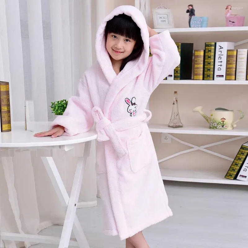 Women's Sleepwear Autumn Winter Pure Cotton Children Towel Bathrobe Thick Warm Soft Nightgown Loose Casual Hooded Robe Loungewear