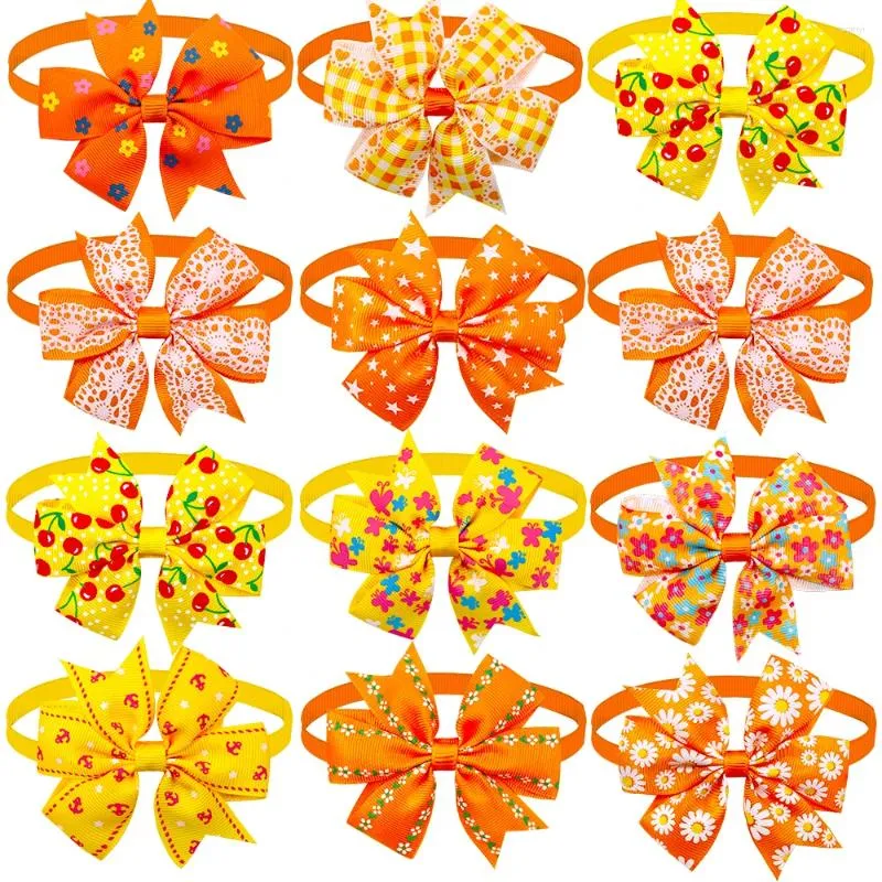 Abbigliamento per cani 100 pezzi Papillon autunnali Giallo arancione Papillon per cani Moda Piccolo gatto Papillon Accessori per toelettatura animali Autunno