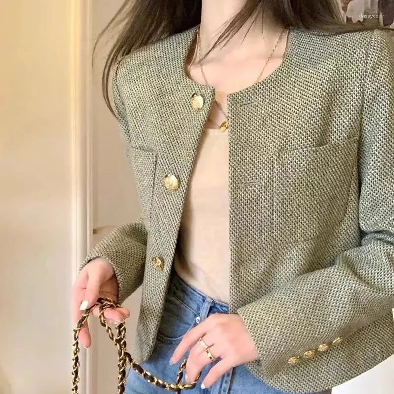 Womens Jackets Retro Luxury Tweed Jacket Women Autumn Winter O Neck Long Sleeve Woolen Basic Coat Outerwear Crop Top From SG 43.61 DHgate