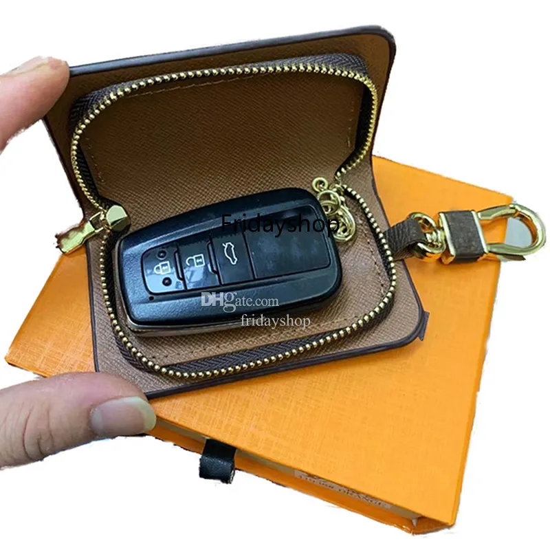 새로운 클래식 디자이너 편지 지갑 키 체인 가방 키 링 패션 지갑 펜던트 자동차 체인 매력 브라운 플라워 박스