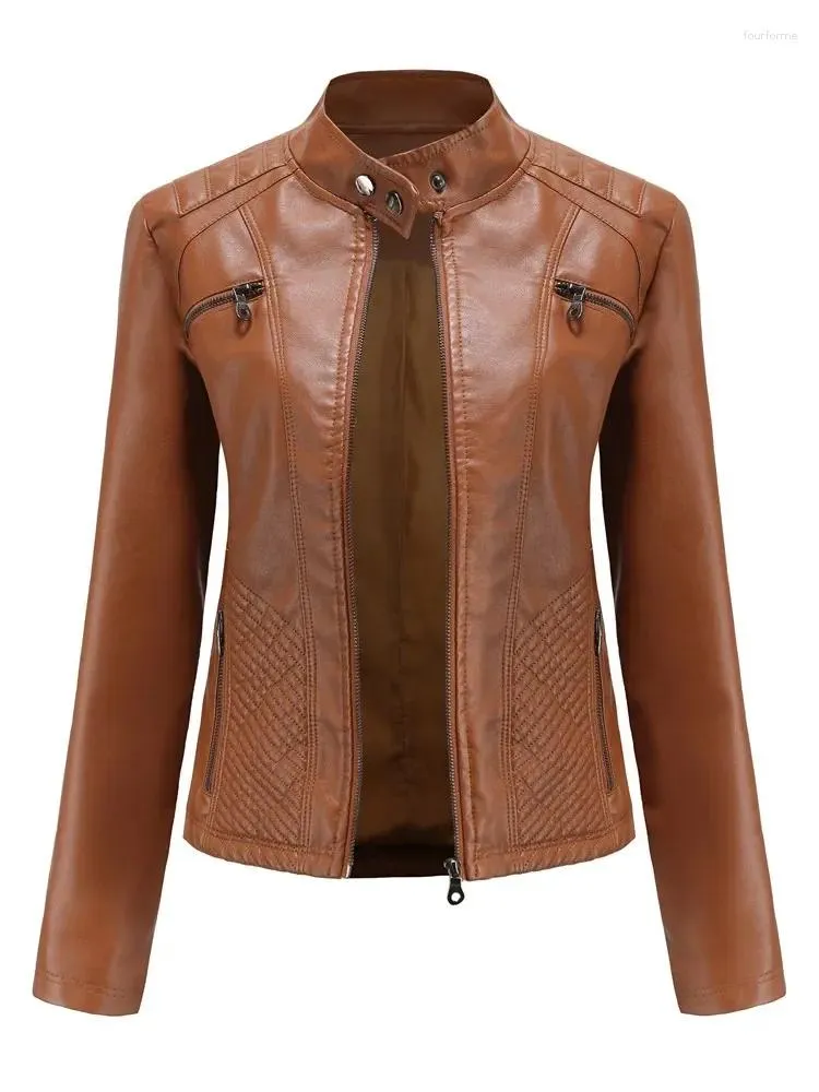 Veste en cuir pour femmes 2023 automne hiver fausse veste femmes mode moto Biker manteau dames vestes à glissière 3XL surdimensionné vêtements d'extérieur décontractés