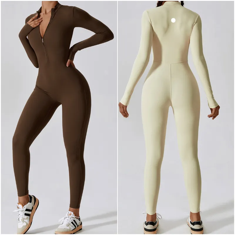 LL-8306 Dames Jumpsuit Yoga-outfits Jumpsuits Lange mouw Nauwsluitende Dans Lange Broek Ademende Legging Lange Broek Rits Panty's