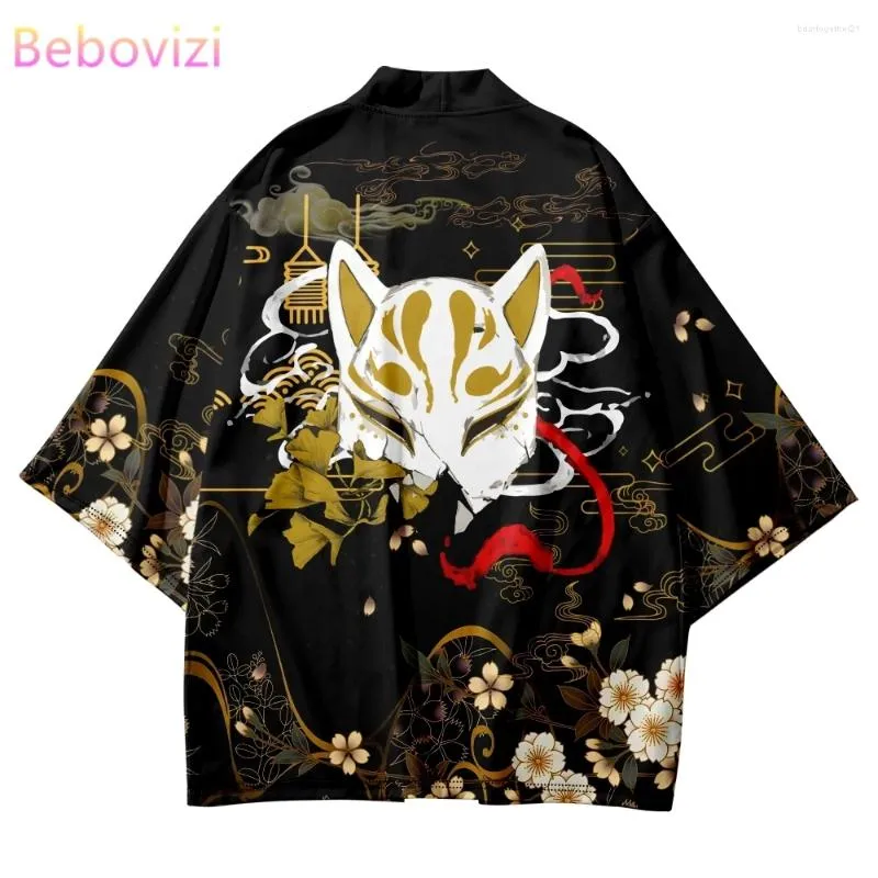 Ethnic Clothing Japanese Streetwear Cardigan Yukata Robe Mask Print Traditional Cosplay Samurai Kimono Women Men Haori Asian