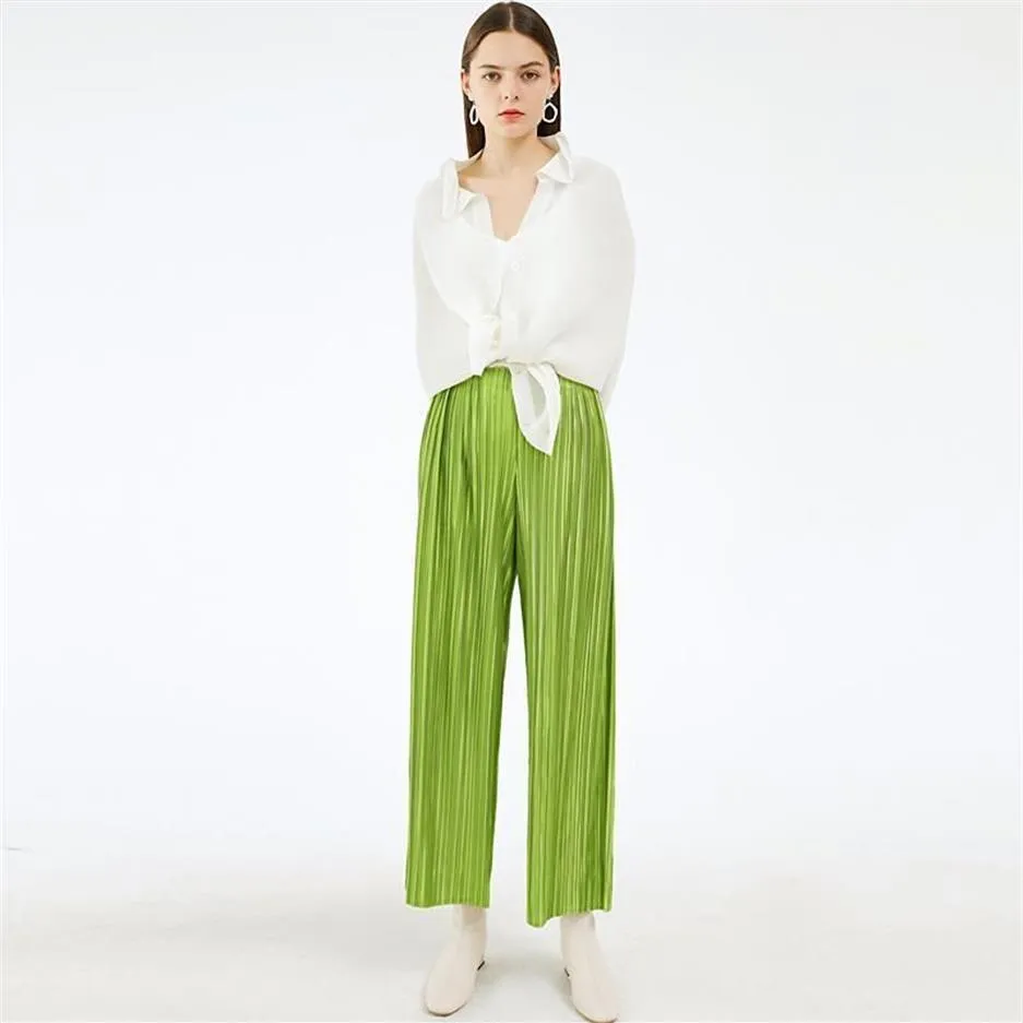 Pantaloni da donna Capris Miyake plus size pantaloni dritti a pieghe da donna autunno inverno pantaloni da donna moda coreana1801