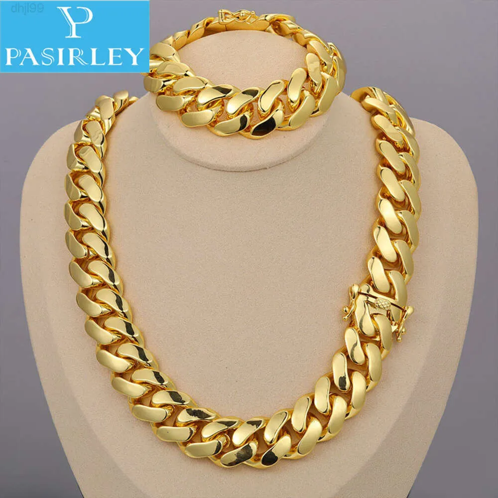 Pasirley Cadena Cubana Wholesale Hip Hop Jewelry Luxury 18k Real Gold Plated Heavy Solid Miami Cuban Link Chain Necklace For Men