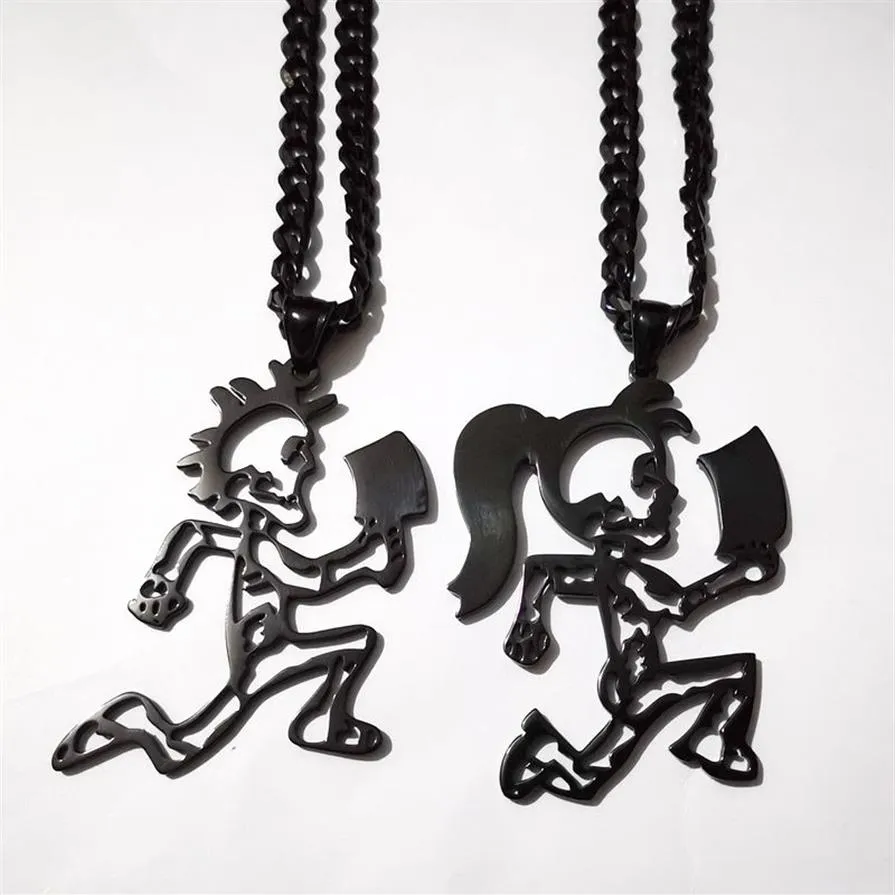 Stainless Steel Hatchetman BLACK juggalette Skeleton 2 S steel CHARM INSANE CLOWN POSSE TWIZTID RARE &black Curb chain neckl326D