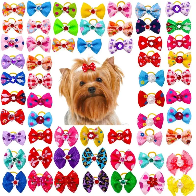 Dog Apparel 10/20/50Pcs Cute Pet Bows Ball Hair Accessories Grooming Puppy With Rubber Bands Headwear Drop