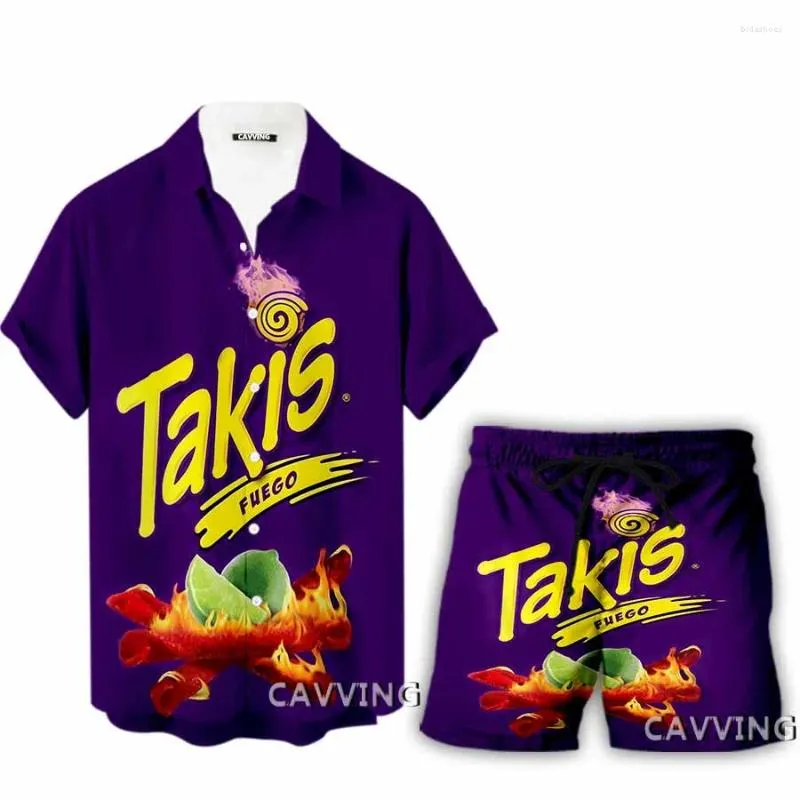 Chándales para hombres Takis Impresión 3D Casual Hawaii Camisas Pantalones cortos Traje de playa Ropa Mujer / Conjuntos L1