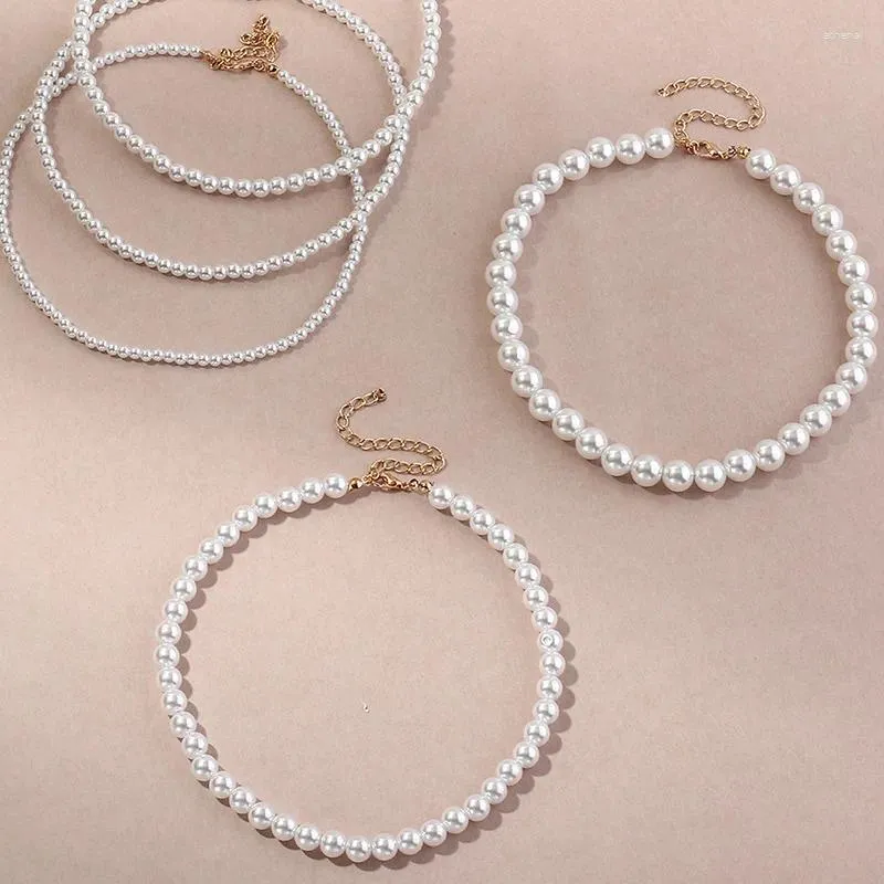 Cadenas elegante collar de perlas de imitación redondas para mujeres temperamento joyería de mujer regalo de cumpleaños mamá señora mayor