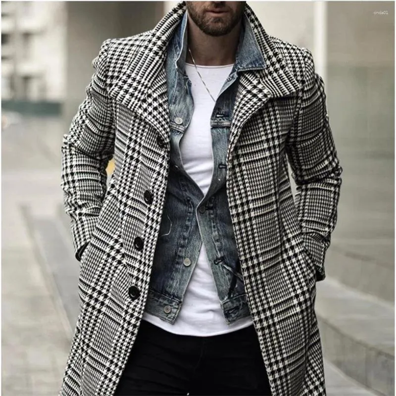 Autumn Winter Mens Plaid Trench Red Jackets With Trendy Collar