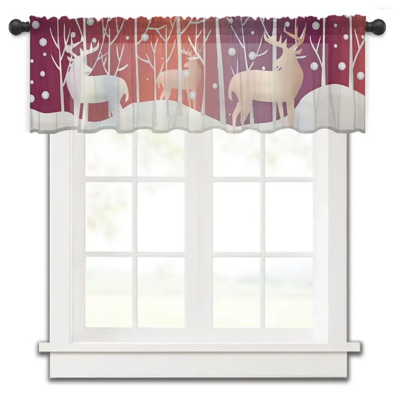 Cortina de natal inverno neve elk cor curta pura janela tule cortinas para cozinha quarto decoração casa pequena voile cortinas