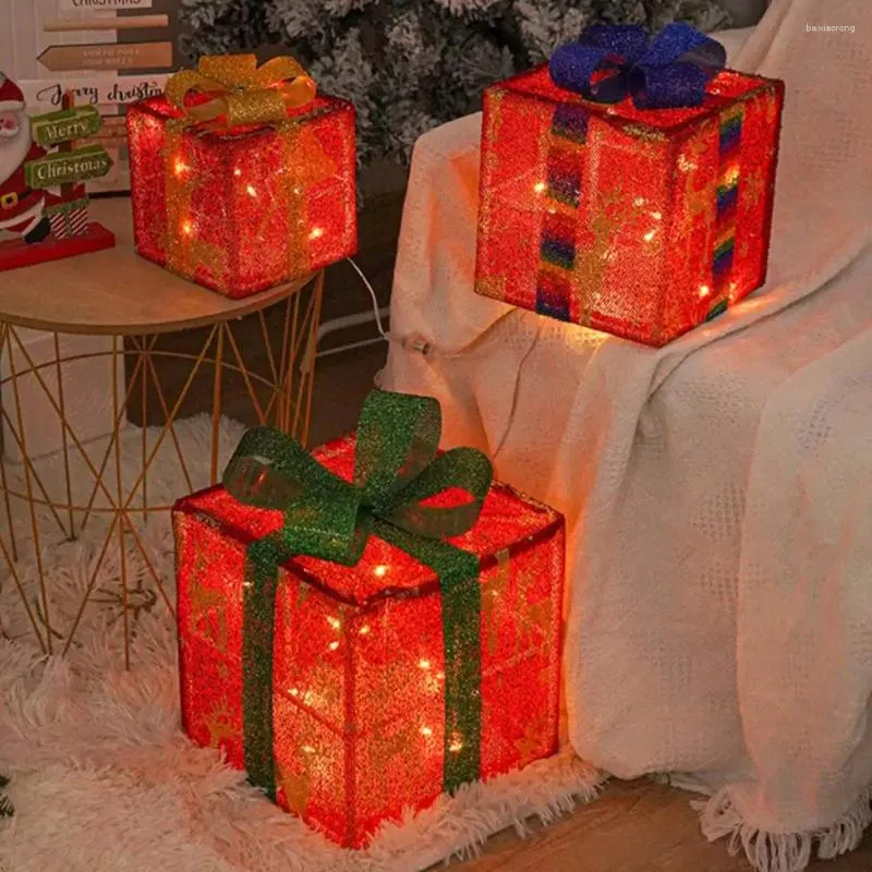 Juldekorationer Holiday Säsong Ljus presentförpackning Fest presenter med Bowknoter för inomhus utomhushem