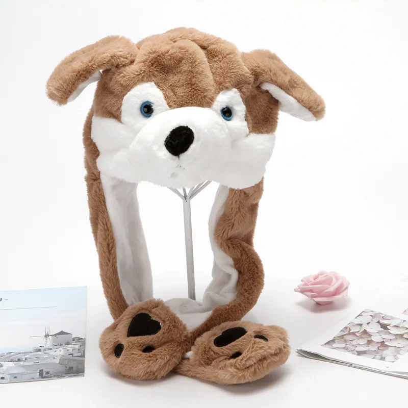 Feesthoeden Oor Bewegende Hoed Baby Cartoon Hond Pluche Cap Kerst Maskerade Carnaval Puppy Caps Verjaardag Decoratie Q645