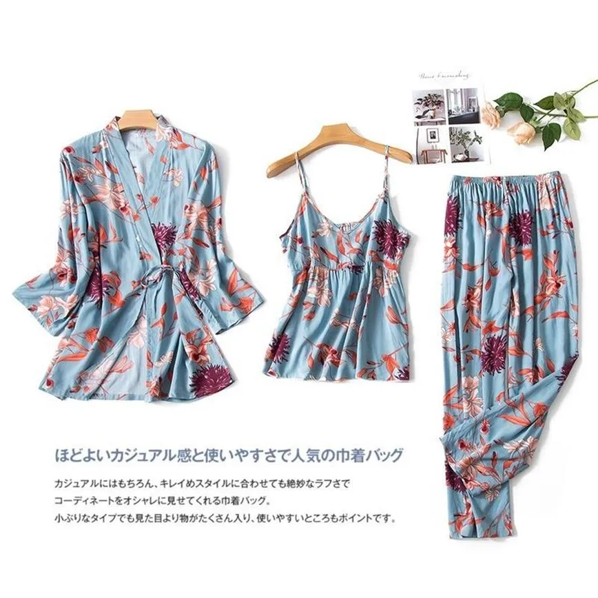 QWEEK HOME WEAR PAJAMA WOMAL WINTER COTTON PIJAMASセクシーな夏の女性パジャマの睡眠睡眠ルース3ピースドロップ20111255T