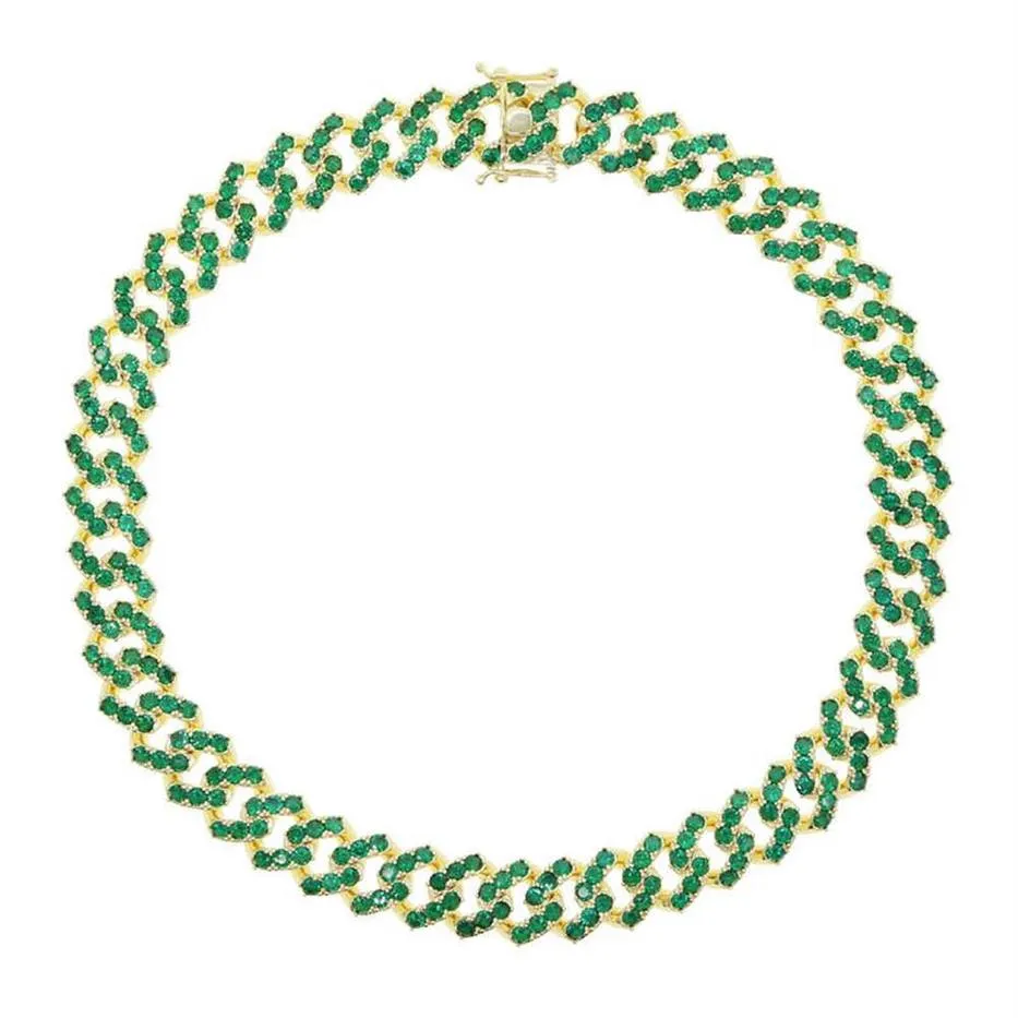 Fashion 5a Zircon Round Crystal cz paved tennis cuban Choker Necklace for Women Females Green Color CZ hip hop Jewelry Gifts X05092676