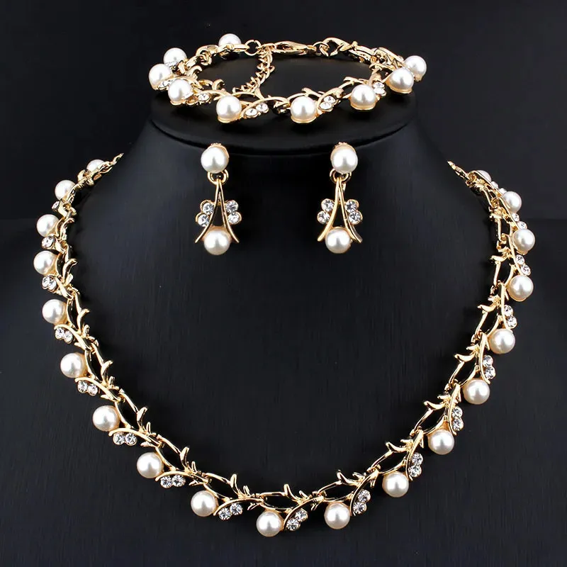 Wedding Jewelry Sets CANPEL Fashion Imitation Pearl Necklace Earring Set Bridal For Women Elegant Rhinestone Party Gift 231013