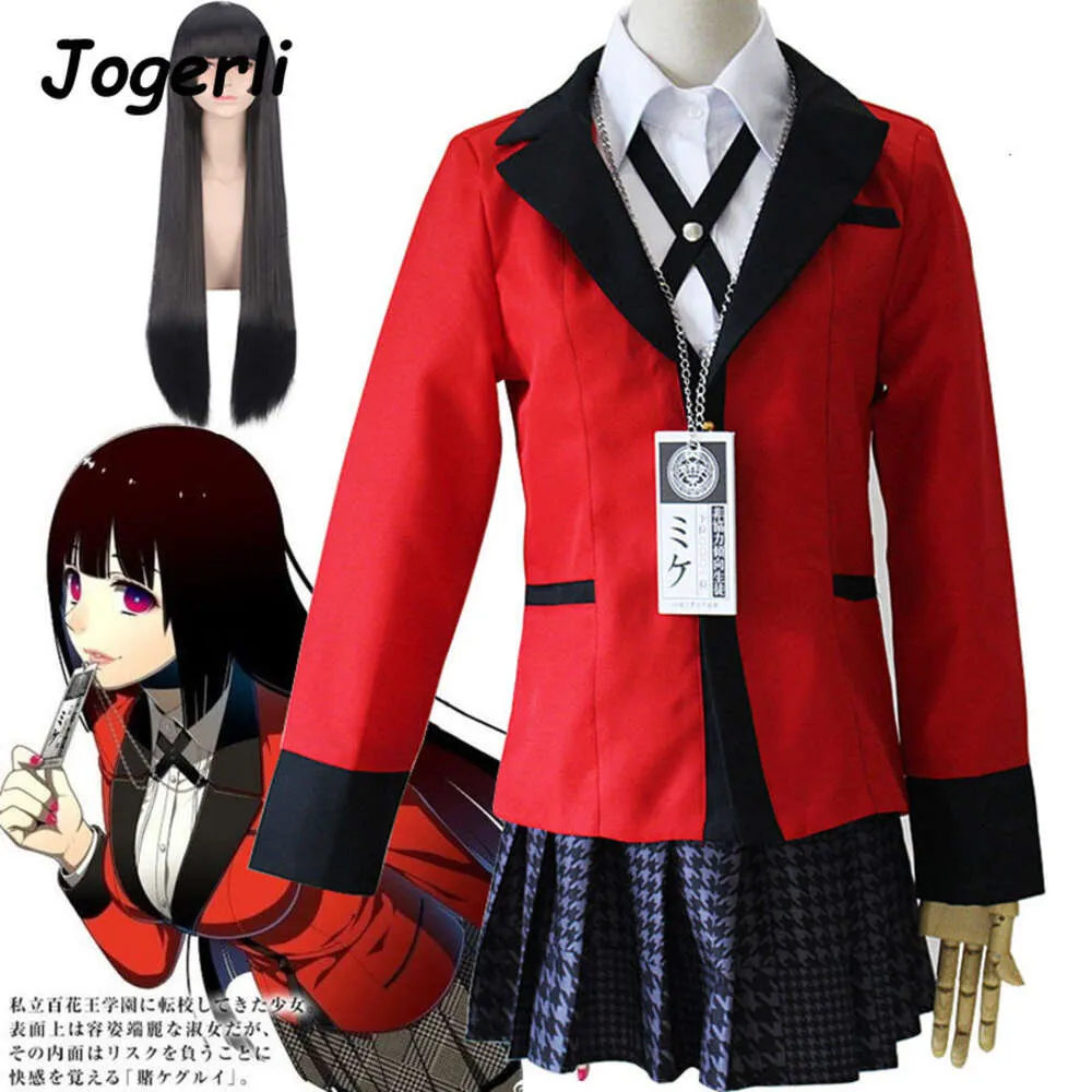 Costume cosplay Anime Kakegurui Yumeko Jabami Cappotto e parrucche uniformi della scuola superiore giapponese Abiti da donna per feste di Halloween