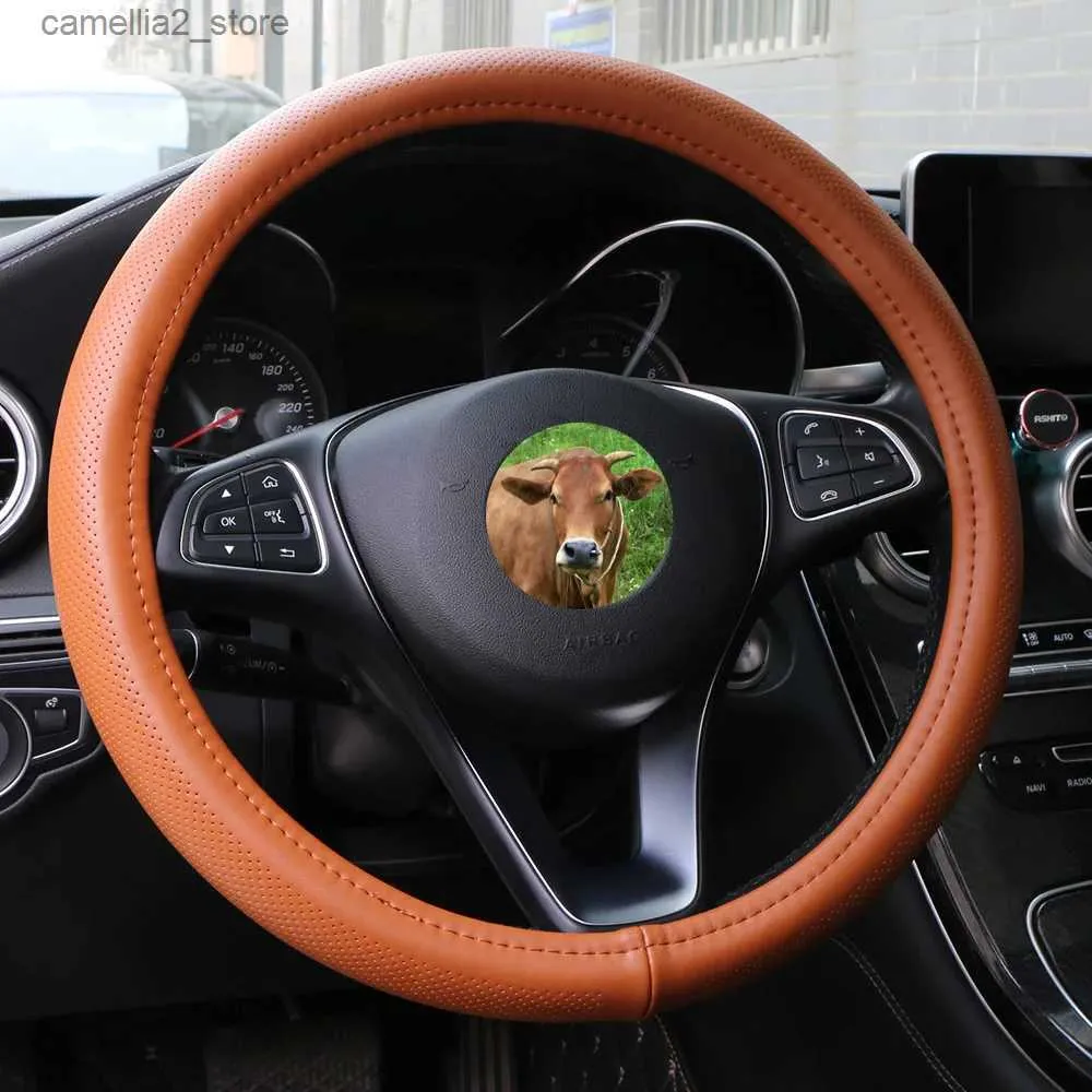 Steering Wheel Covers Universal 38cm Car Cover Genuine Leather Braid For 15in Cowhide Wrap Soft Cool Q231016