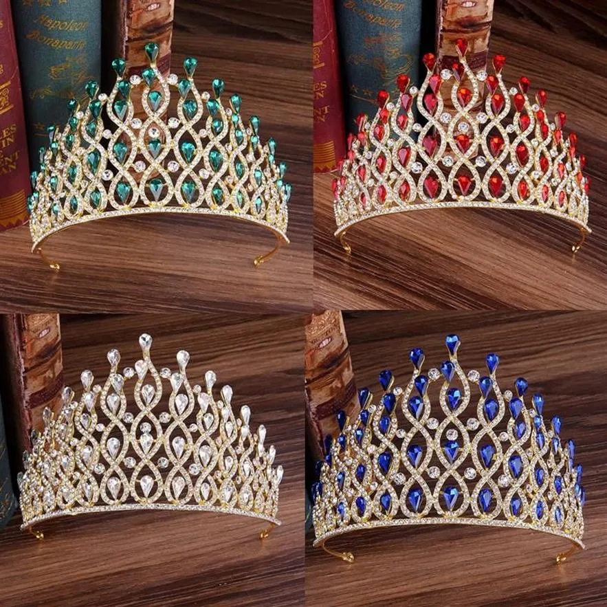 Hårklämmor Barrettes Barock Brud Red Green Blue Crystal Tiaras Crowns Pageant Prom Veil Tiara pannband Brud för bröllop ACCE2545