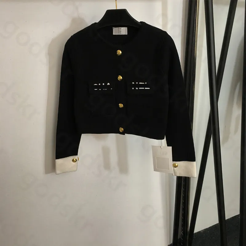 Embroidery Letter Knitted Coat Women Gold Buckle Long Sleeve Knit Cardigan Crew Neck Knit Jacket