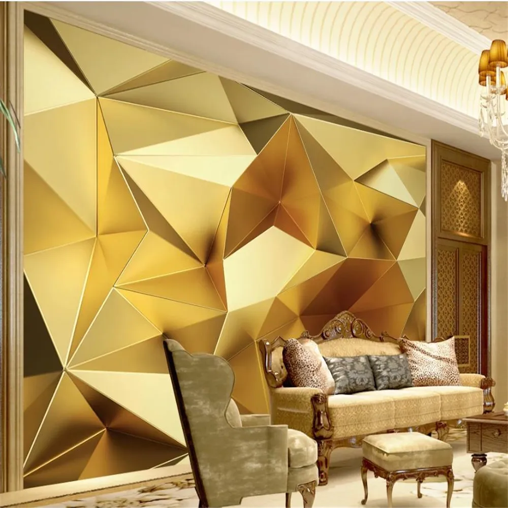 Luxo dourado geométrico papéis de parede 3d estéreo europeu tv fundo parede 3d murais papel de parede para sala estar