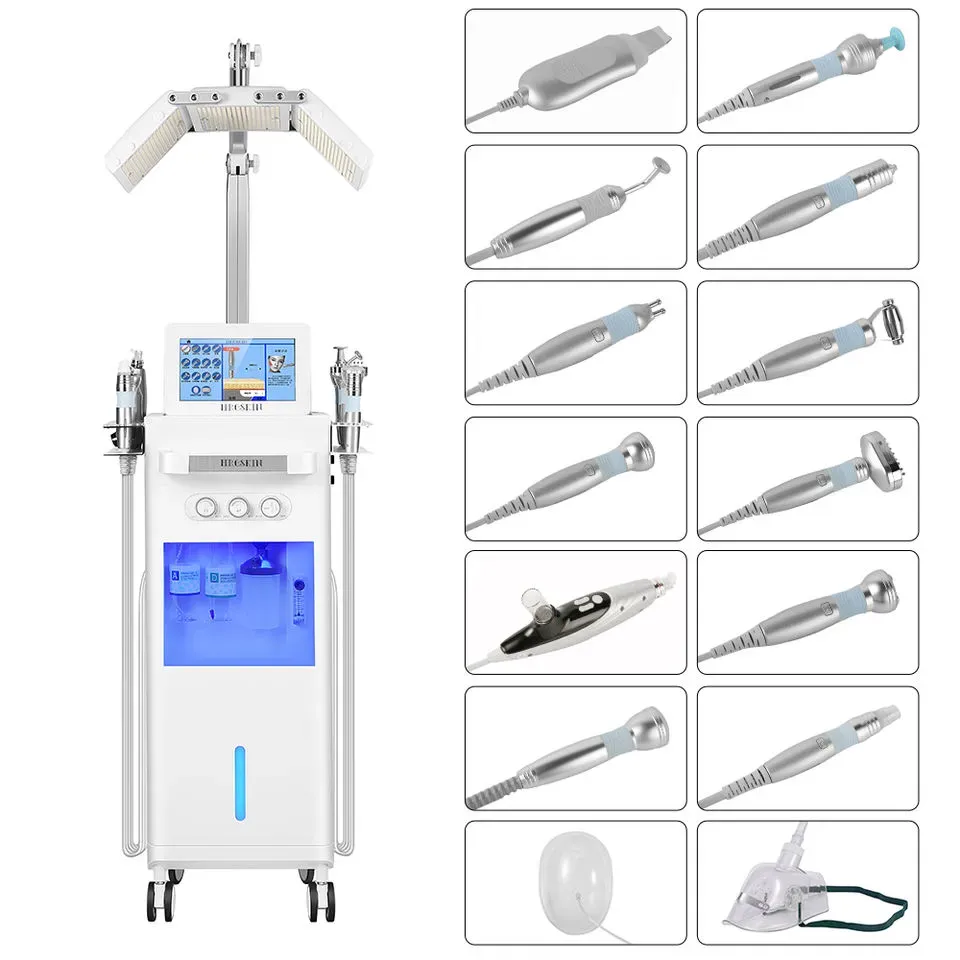 2024 15 em 1 multifuncional hidro dermoabrasão água jato de oxigênio máquina facial 7 cores terapia de luz PDT com analisador de pele