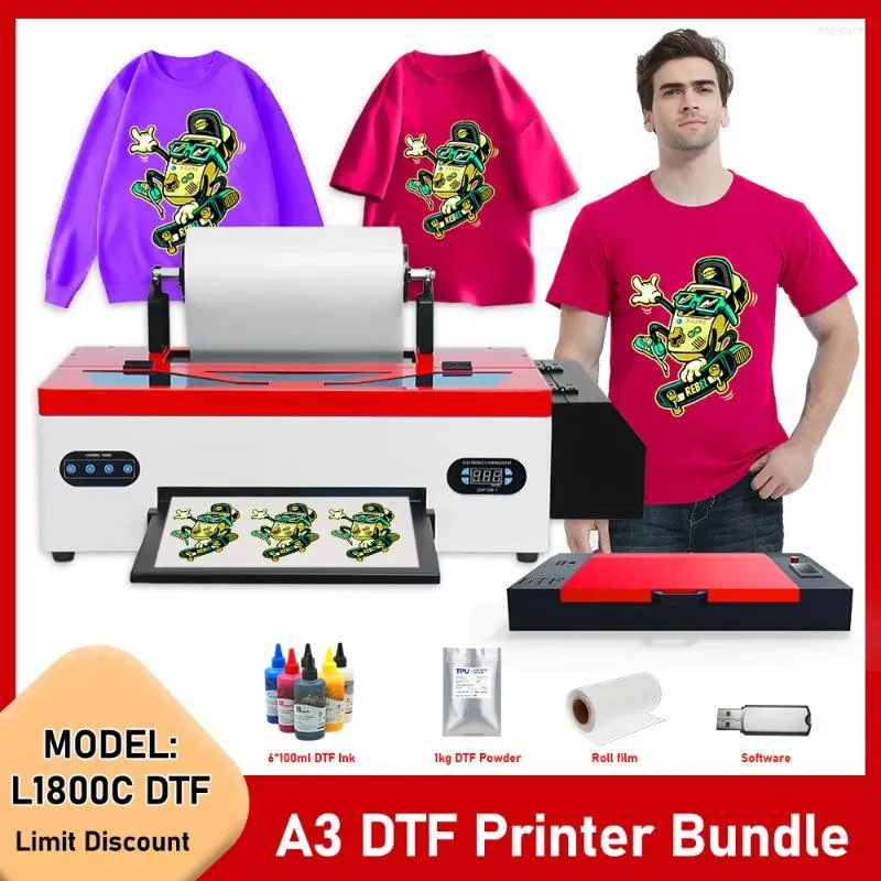 Printer For L1800 Bundle Direct To Film Transfer A3 Printing Machine T Shirt All Fabric