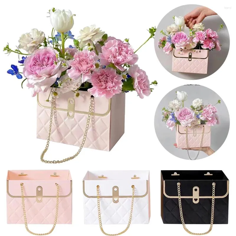 Present Wrap Portable Flower Rose Packaging Boxs Rectangle Wrapping Bag For Shop Wedding Valentine's Day Birthday Party Presents