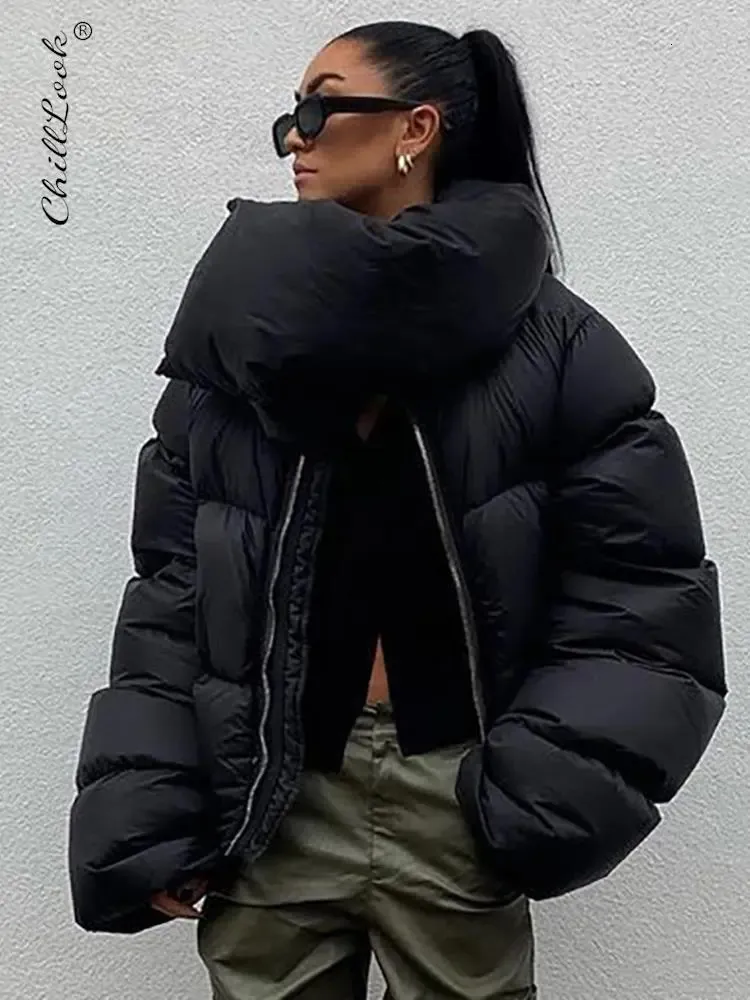 Damen Daunenparkas Ausverkauf Winter Schalkragen Kurze Jacke Lose Blase Baumwolle Streetwear Mäntel Weiblich Reißverschluss Outwear Casual Top 231016