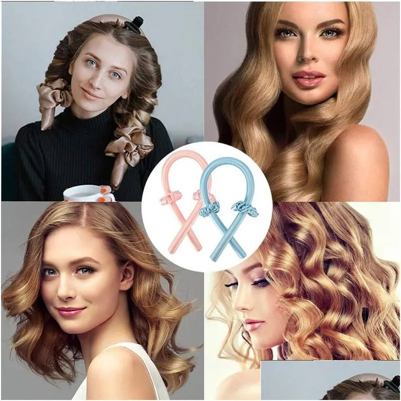 Party Favor No Heat Magic Hair Curlers 2st Satin Scrunchie Heatless Curling Rod för lång uppgraderade rullar Drop Delivery Home Garden DHDB1