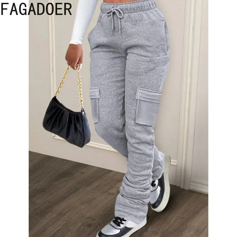 Kobiety S Pants S Fagadoer Grey Autumn Winter Dripstring Jogger Women Wysoko Zagłada Kieszonkowe Spodnie Układane spodnie swobodne kobiety sportowe spodnie 231016