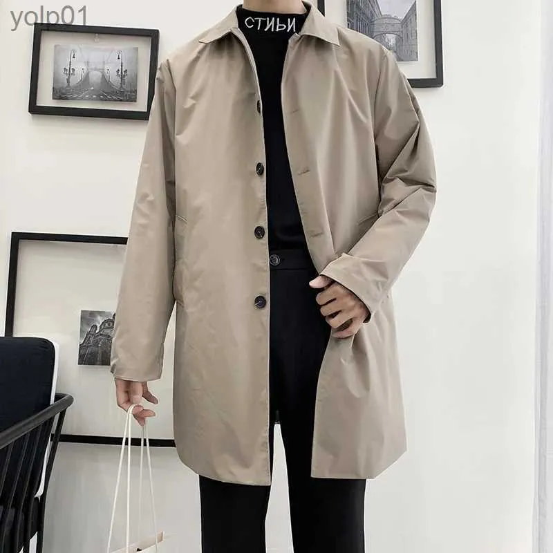 Mezclas de lana para hombres M-5XL Gabardina de talla grande para hombres Corte holgado Solapa larga Chaqueta cortavientos de un solo pecho Abrigo con botones Ropa para hombres XXXXLL231017