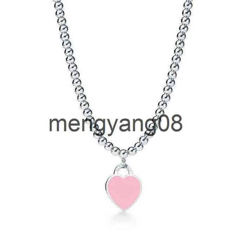 Pendant Necklaces Design 925 Sterling Silver Beads Necklaces For Women Jewelry With Pink Blue Red Black Color Enamel Heart Necklac334O