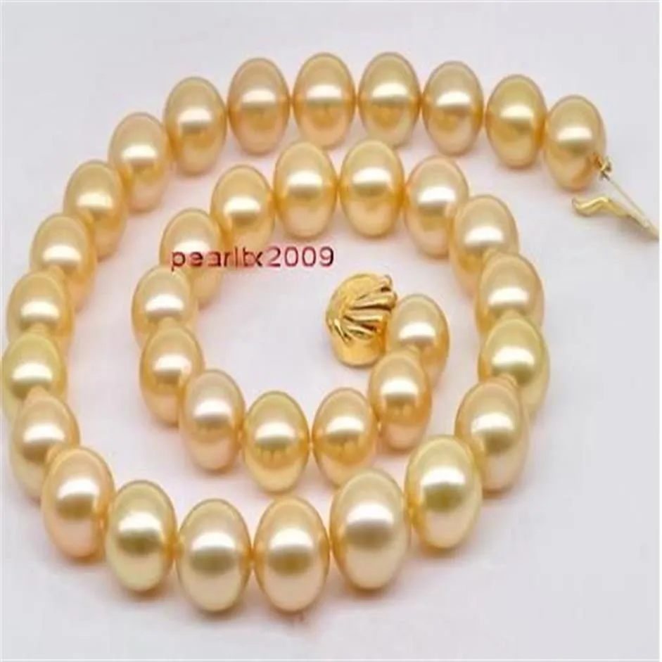 18 tum pärlor halsband 10-11mm naturligt South Sea Golden Pearl Necklace 14k Guldklädet270q