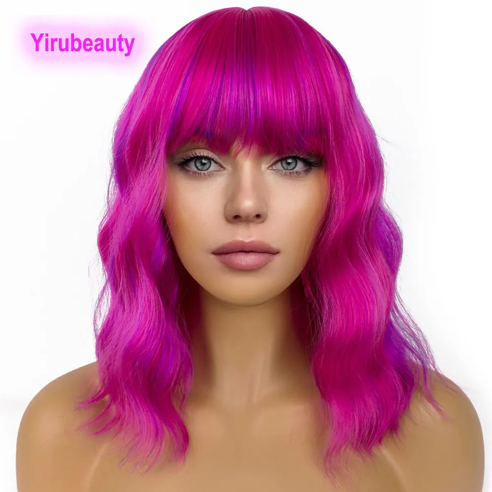 Synthetic Wigs Full Mechanism Curly Hair Products Festival Hot Pink Color Fiber 14inch Bob Wigs