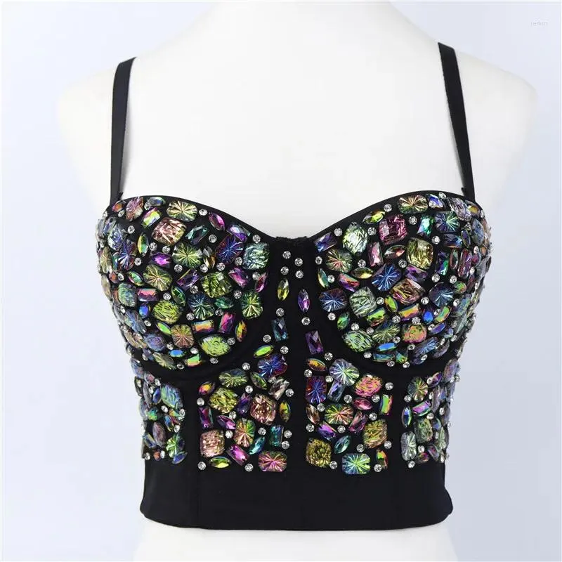 Tanks pour femmes 2023 Arrivée Acrylique Coloré Diamant Court Tube Top Night Club Party Gilet Court Femmes Mariage Bralette Plus Taille