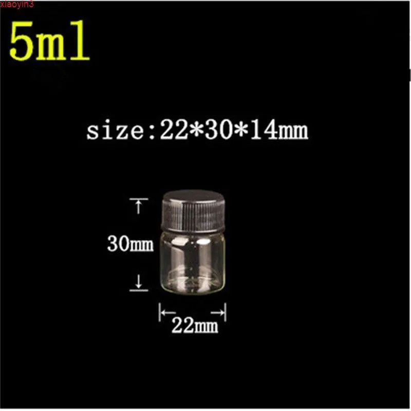 22*30*14mm 5ml 플라스틱 뚜껑이있는 유리 병 투명한 빈 선물 jars 검은 모자 100pcs/lothigh Qualtity eiqov rpdfb