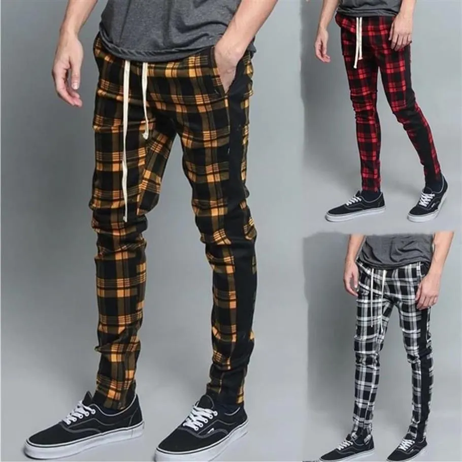 Pantalons pour hommes Mode Casual Street Wear Plaid Slim Cool Pantalon avec 3 couleurs Streetwear japonais Style276m