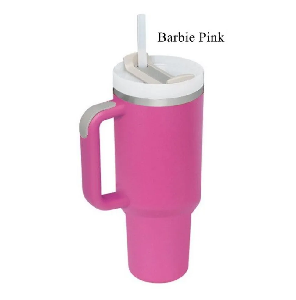 Water bottle, Barbie pink/Matte black Stanley cup style, 40oz tumbler with  handle and straw, coffee …See more Water bottle, Barbie pink/Matte black