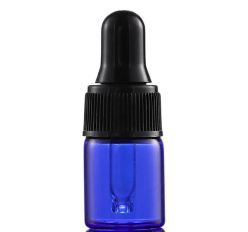 Venda quente 1000 pçs / lote 1ml 2ml 3ml 5ml frasco conta-gotas de vidro azul Mini óleo essencial com pipeta de vidro em estoque ZZ