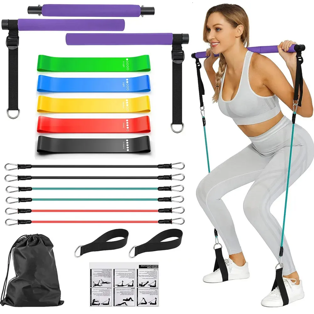 Kit de barres de Pilates portables avec bandes de résistance, équipement de gymnastique à domicile, prend en charge les entraînements complets du corps, 231016