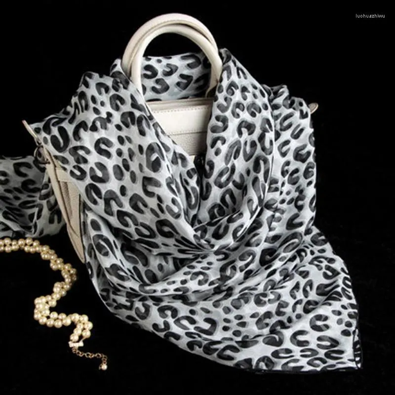 Scarves Korean Female Thin Long Chiffon Leopard Print Neck Guard Silk Summer Beach Towel Sun Protection Shawl Bib P58